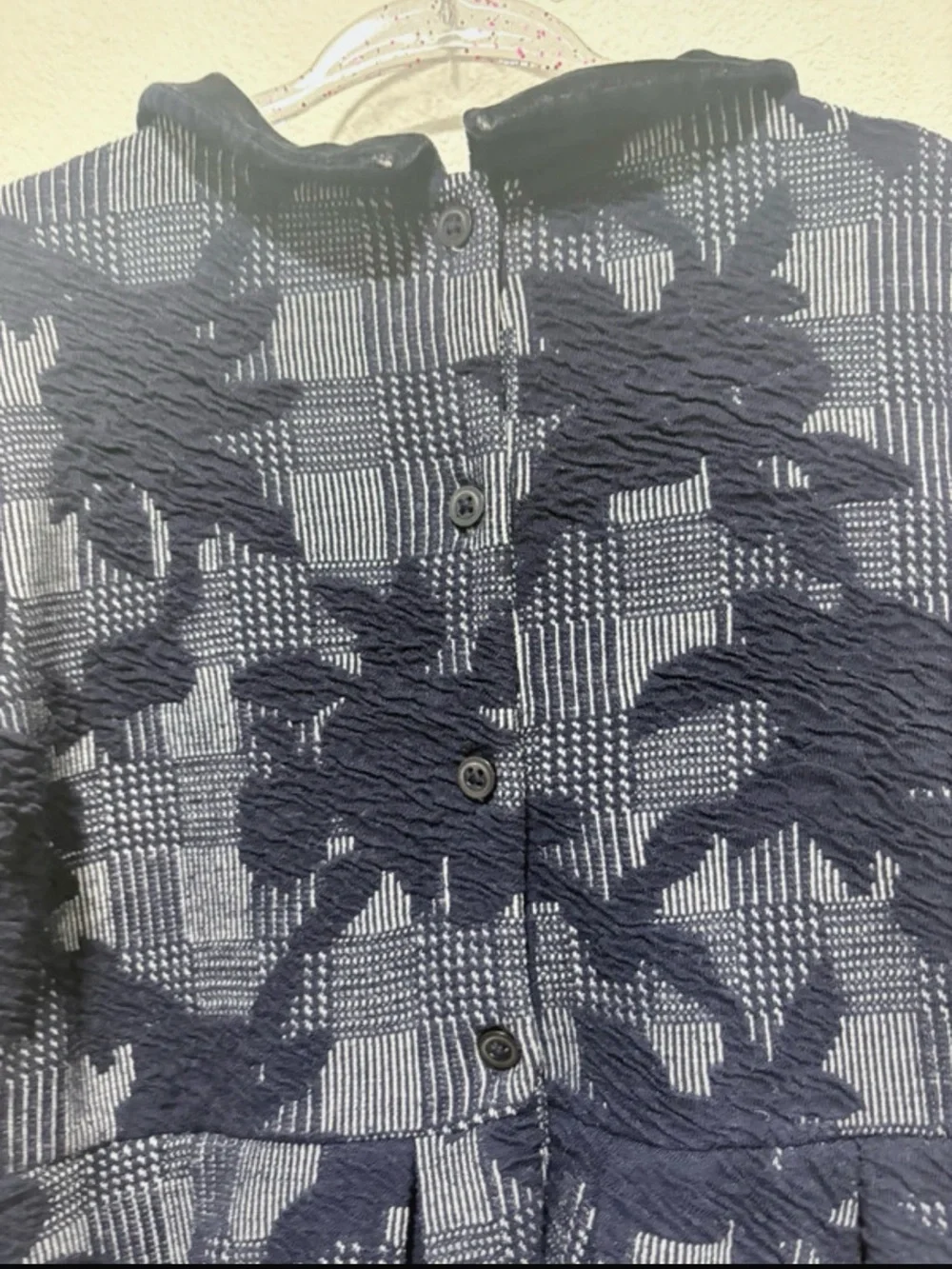 Janie and Jack Navy Plaid Floral Textured Dress with Velvet Collar - Picture 5 of 5